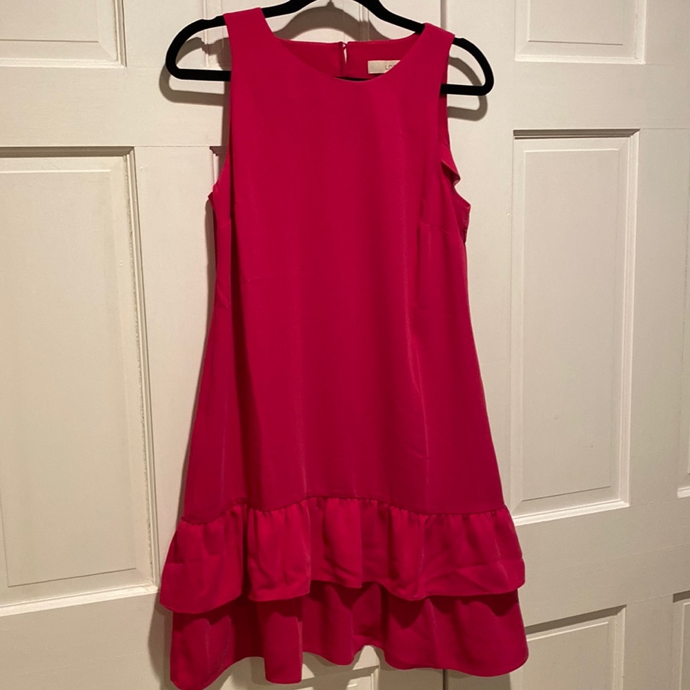 LOFT shift dress with ruffle, hot pink, size 8, NWT